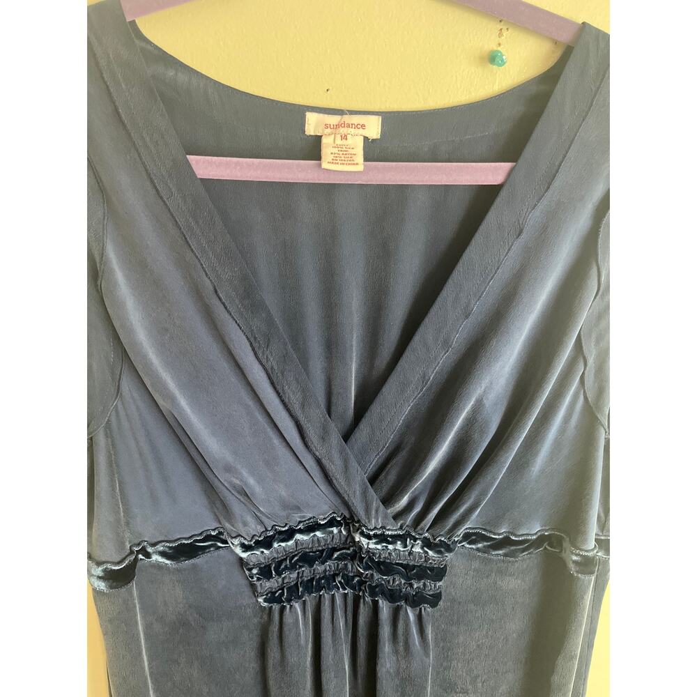 Sundance Sofia silk popover midi dress empire waist ruched velvet, size 14 - Picture 4 of 8